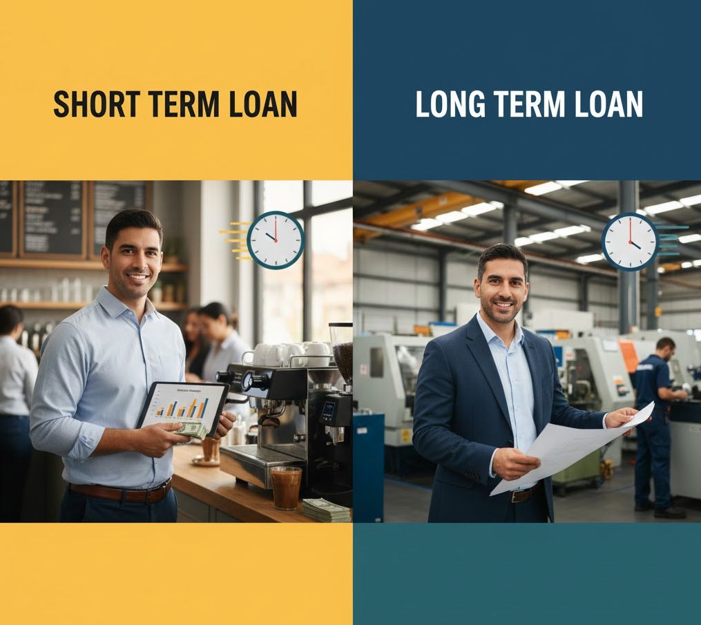 Business owner choosing between short term and long term loan options